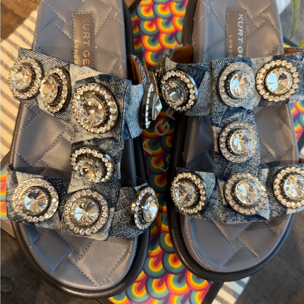 Kurt Geiger Denim Sandals with Rhinestone Accents